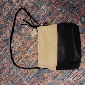 Fossil Purse- Crossbody- Black leather w/ tan canvas
